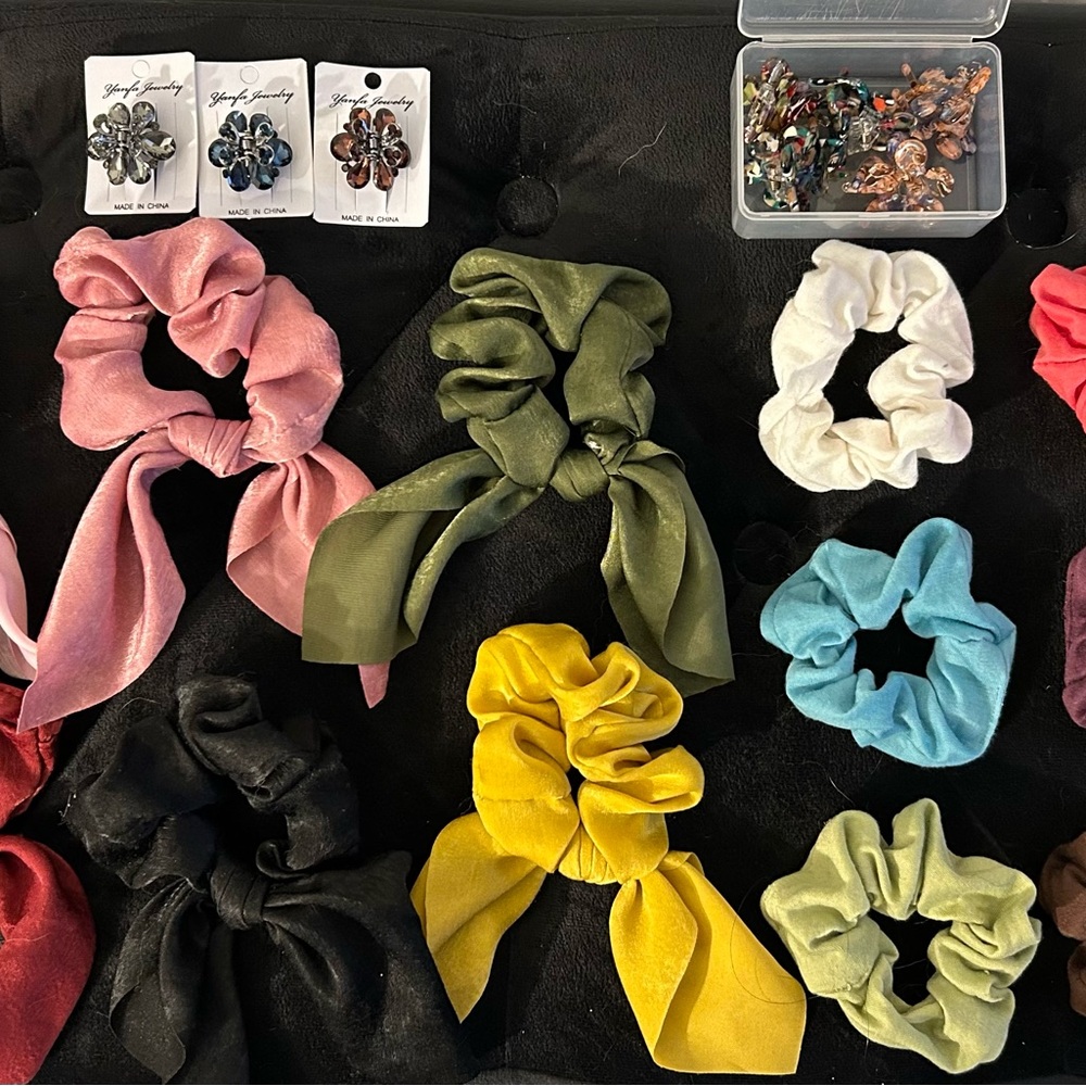 Colorful Hair Scrunchies and Clip Set